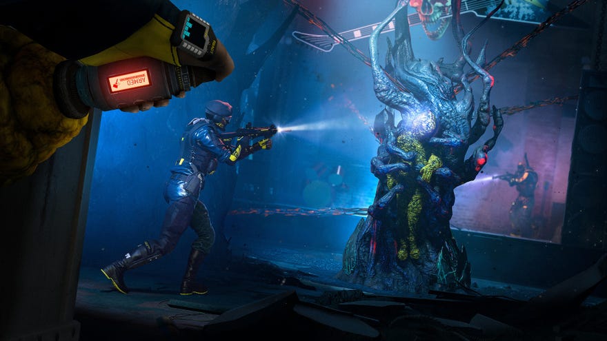 A Rainbow Six Extraction Operator battles a nest.