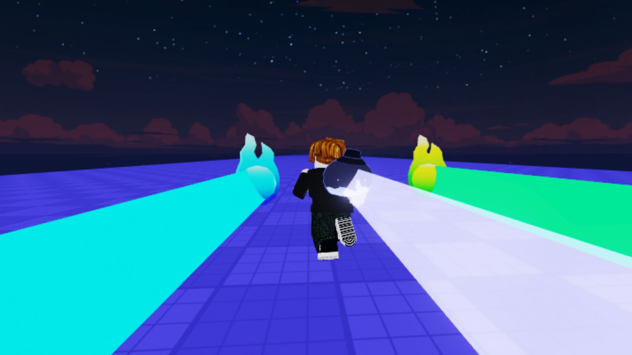 Image of a character speeding along in a course on Roblox game Race Clicker. - 1