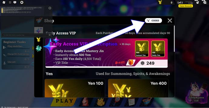 Arrow pointing as 'CODES' button.