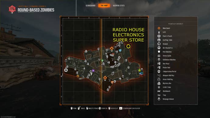 A map of Liberty Falls, showing the Radio House Electronics Super Store.