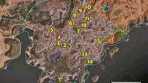 Rage 2 - Mapa: Kręte Kaniony (blokady, kryjówki, gniazda miażdżycieli, wieże władzy)