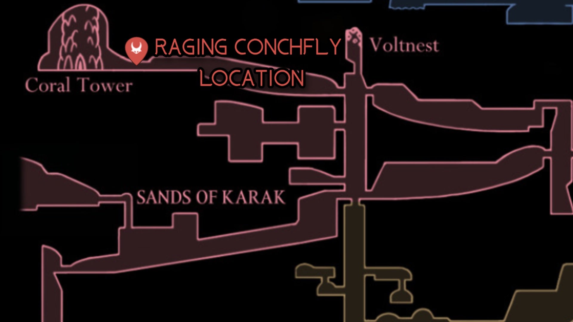 A screenshot of Hollow Knight: Silksong showing the path through the beginning of Act 3. - 54