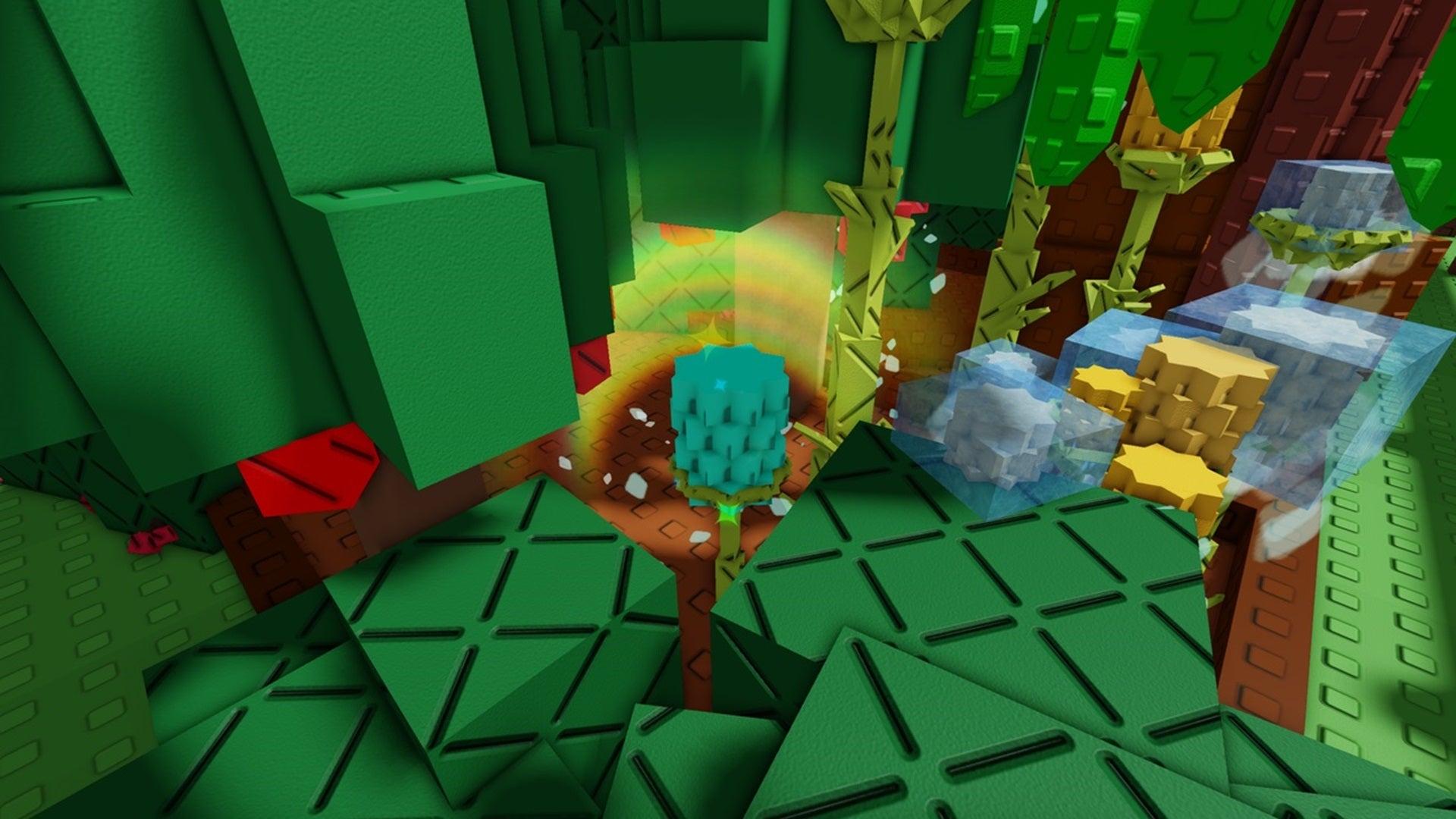 Several crops with the glowing Rainbow and cold Frozen Mutations in Grow A Garden. - 1