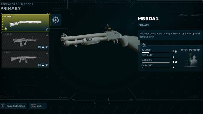 Rainbow Six Extraction M590A1 shotgun in the loadout menu