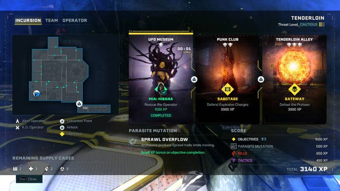 Rainbow Six Extraction map screen, showing the full map of a sub zone