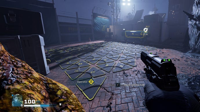 A rescued MIA Operator being carried by the player towards an Extraction Pod in Rainbow Six Extraction.