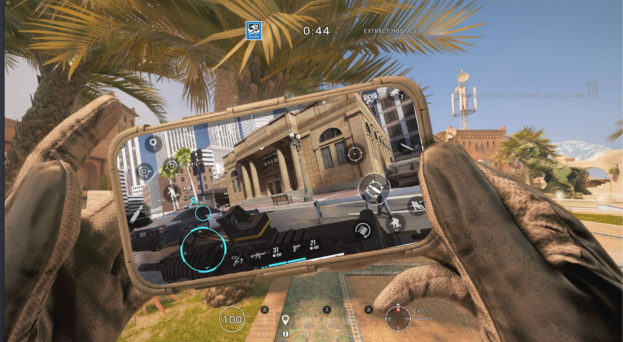 Custom image with Rainbow Six Mobile playing inside Rainbow Six Siege.
