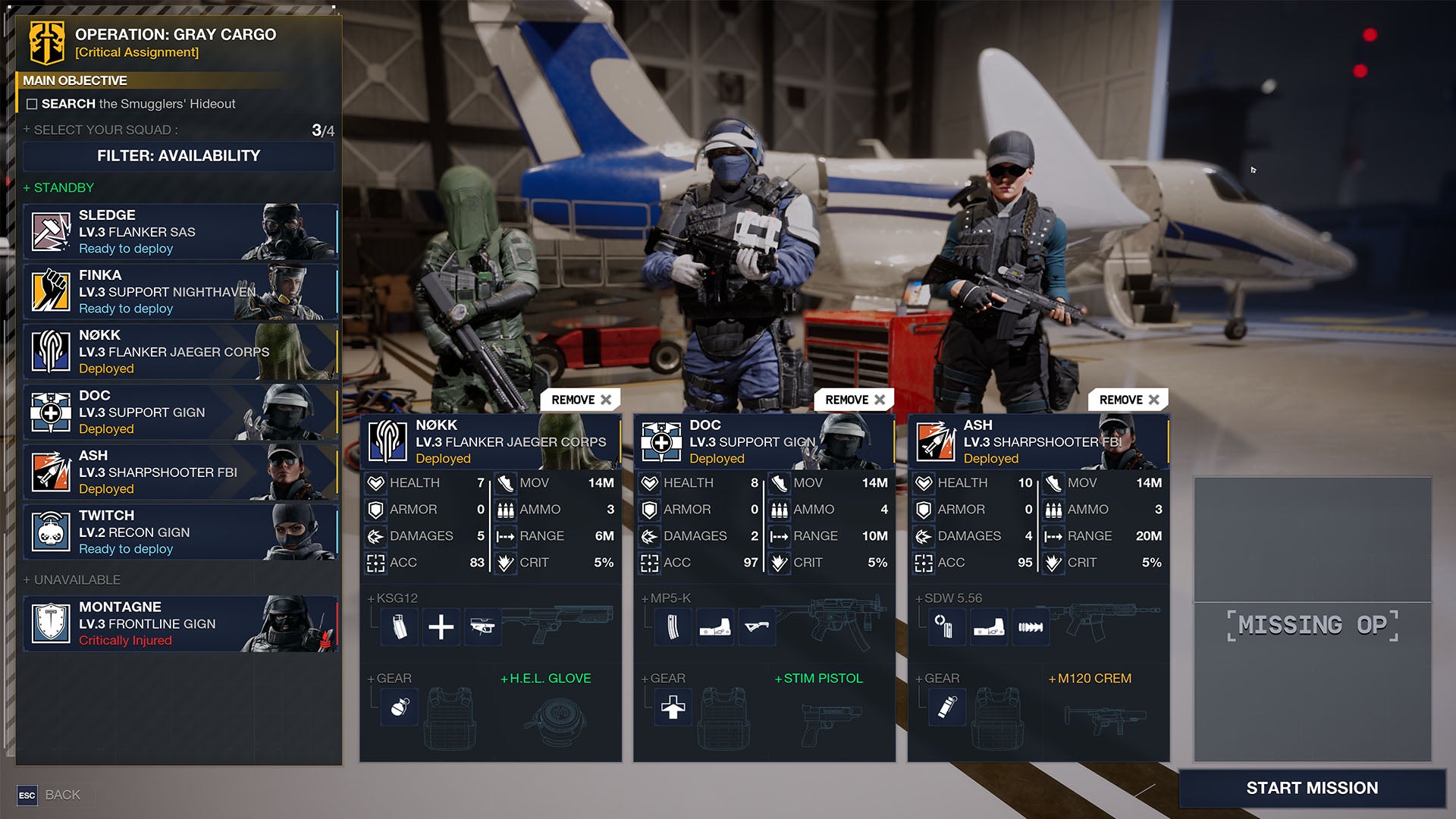 Picking operators for a mission in Rainbow Six Tactics