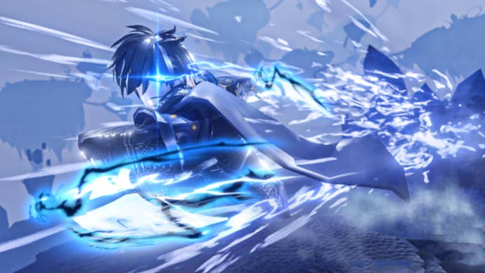 Artwork for Roblox game Rampant Blade Battlegrounds showing a character performing a special move.