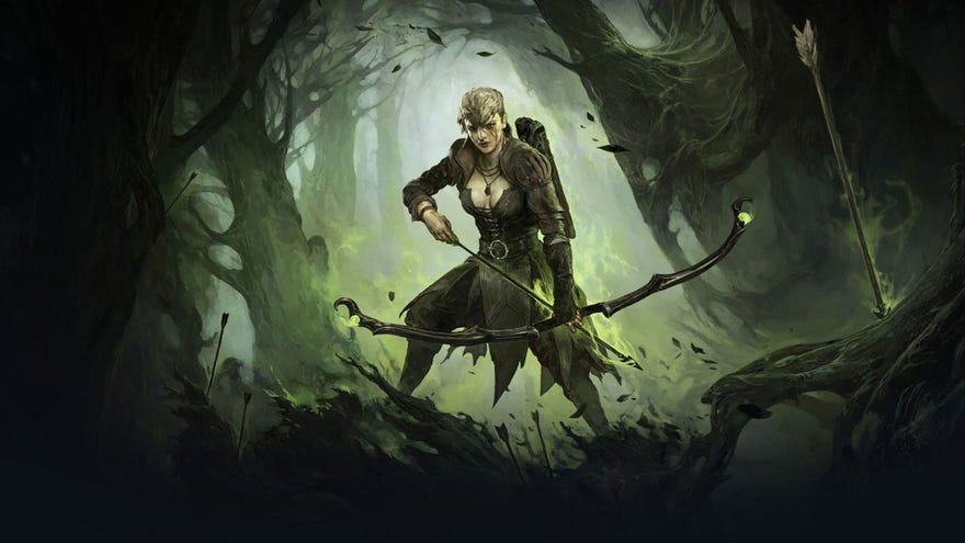 The Ranger stands at the ready, embraced by the greenery of the forest in Path of Exile 2.