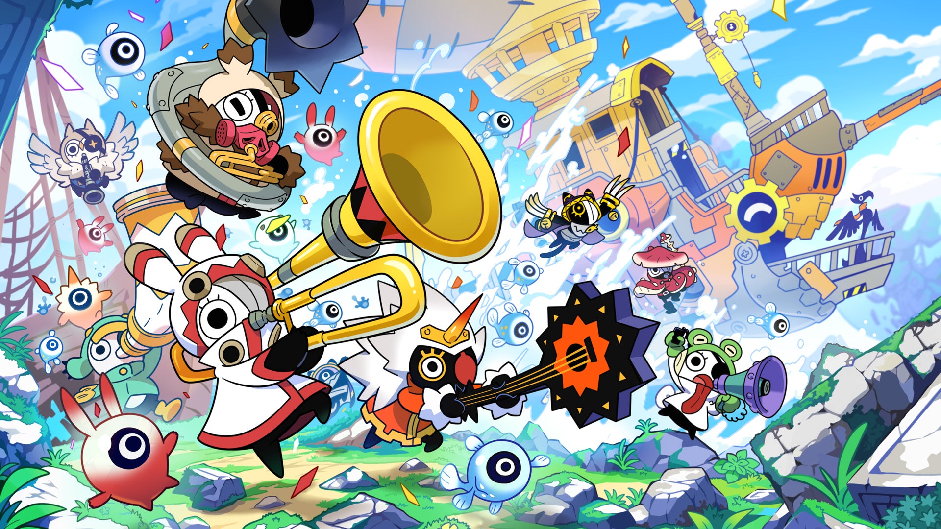 A plethora of colourful creatures playing instruments storming ahead in key art for Ratatan. - 1