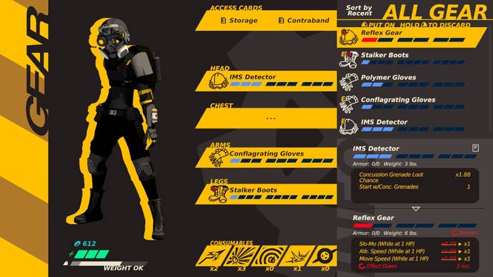 Raw Metal’s gear selection menu.