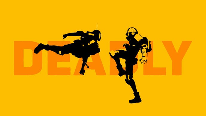 A stylish yellow banner that says "Deadly", with Raw Metal characters fighting overlaid on top of it.