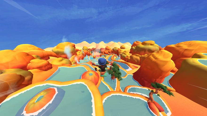 Kid racers speeding through a desert in tray-racing sand dune game Tray Racers