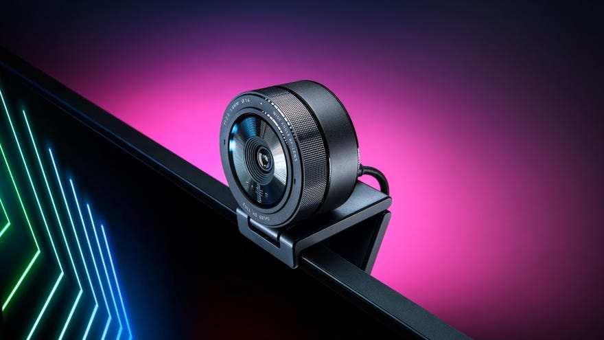 An angled photograph of Razer’s Kiyo Pro webcam