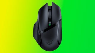 Image of a Razer Basilisk X Hyperspeed on a yellow-to-green gradient background