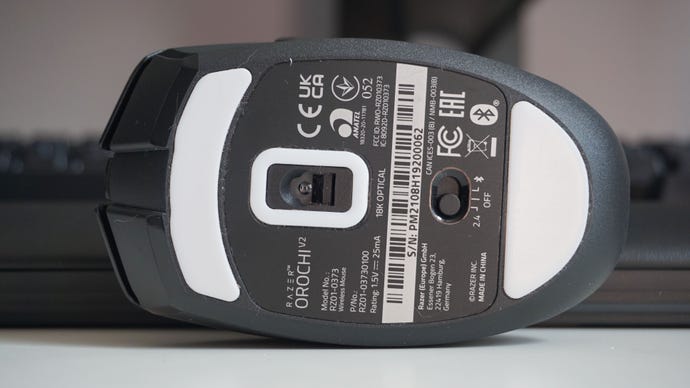 The Razer Orochi V2 wireless gaming mouse’s sensor and wireless mode switch