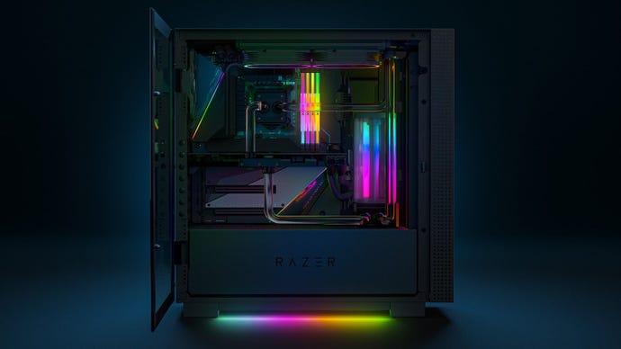 A lit-up Razer Tomahawk case.