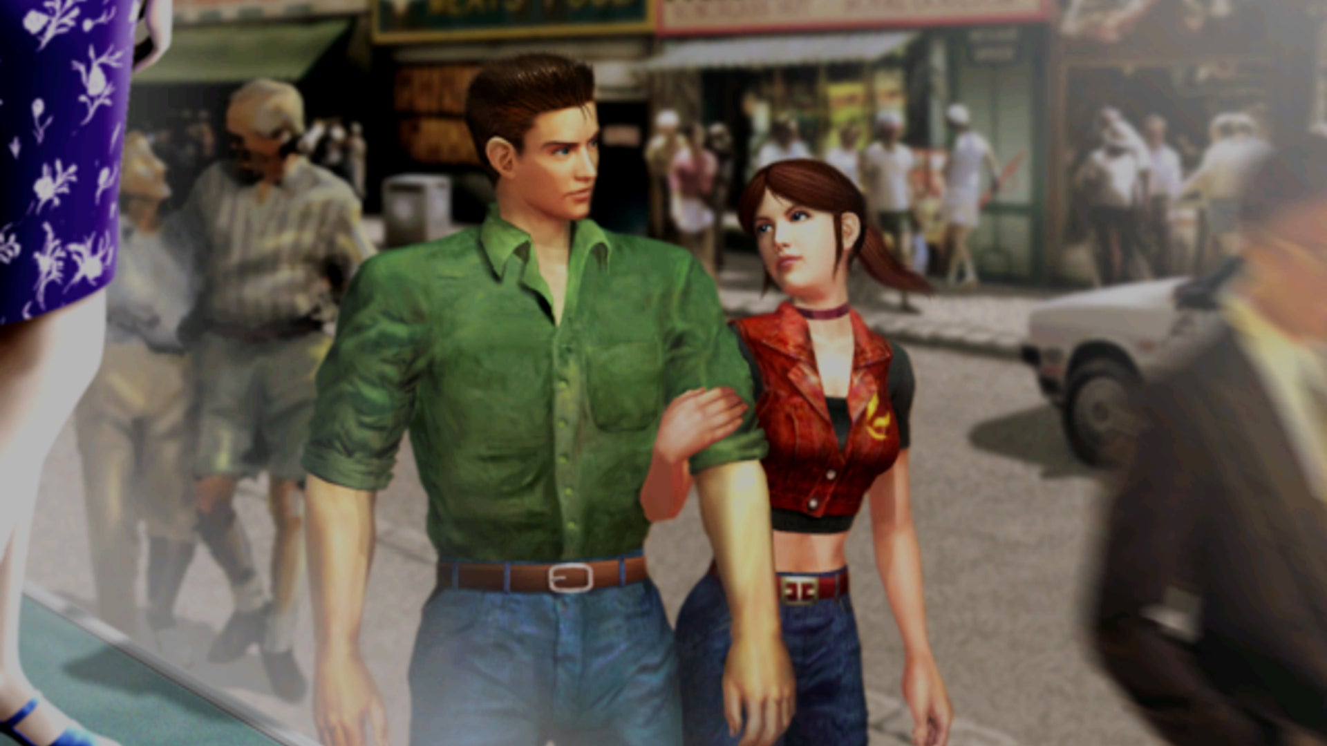Chris and Claire Redfield enjoy some relaxing arm-in-arm sibling time in Resident Evil - Code: Veronica.
