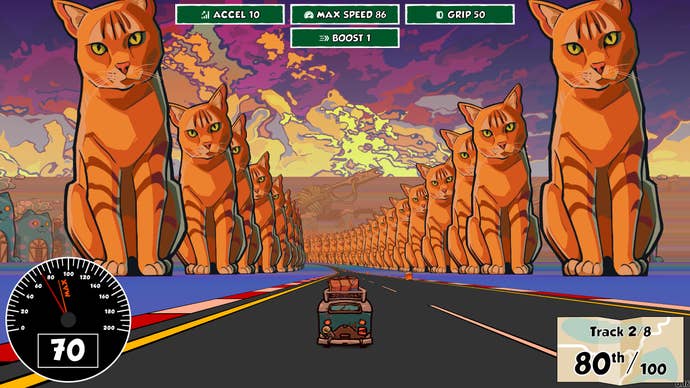 Flanked by ginger cats the size of bureau buildings. Many specified cases.