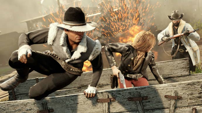 red dead online jumping over wagon art