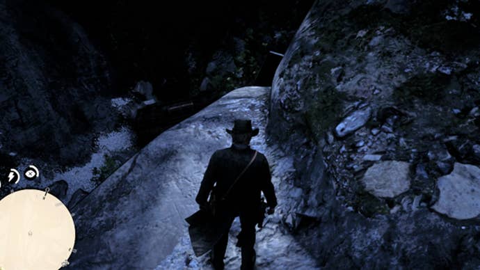 Arthur Morgan heads towards the location of the derailed train in Red Dead Redemption 2.