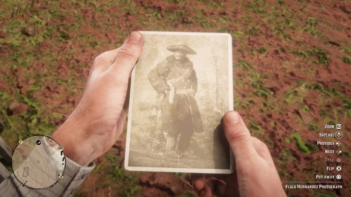 A black and white photograph of the gunslinger Flaco Hernandez in Red Dead Redemption 2.