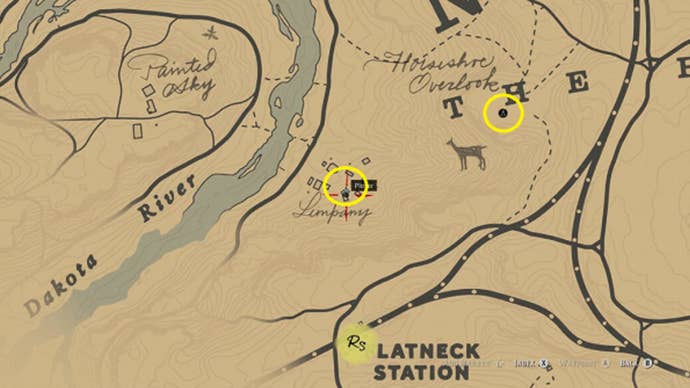 Map showing the location of Limpany in Red Dead Redemption 2.