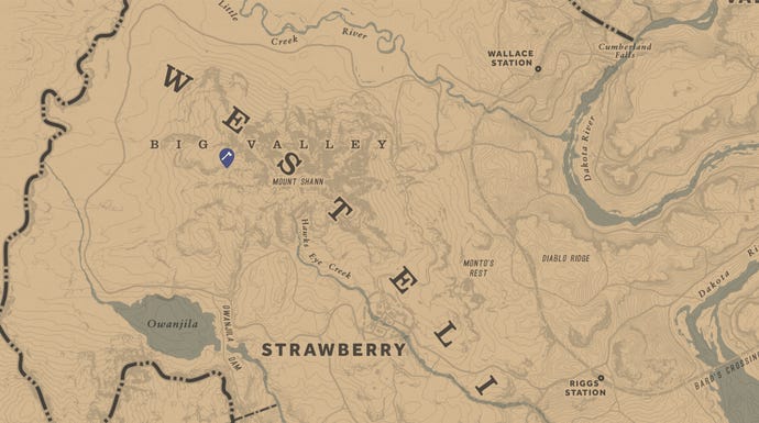 Map location for the mining helmet and bone knife in Red Dead Redemption 2.