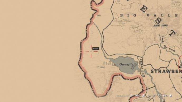 Map showing the location of the Pagan ritual site in Red Dead Redemption 2.