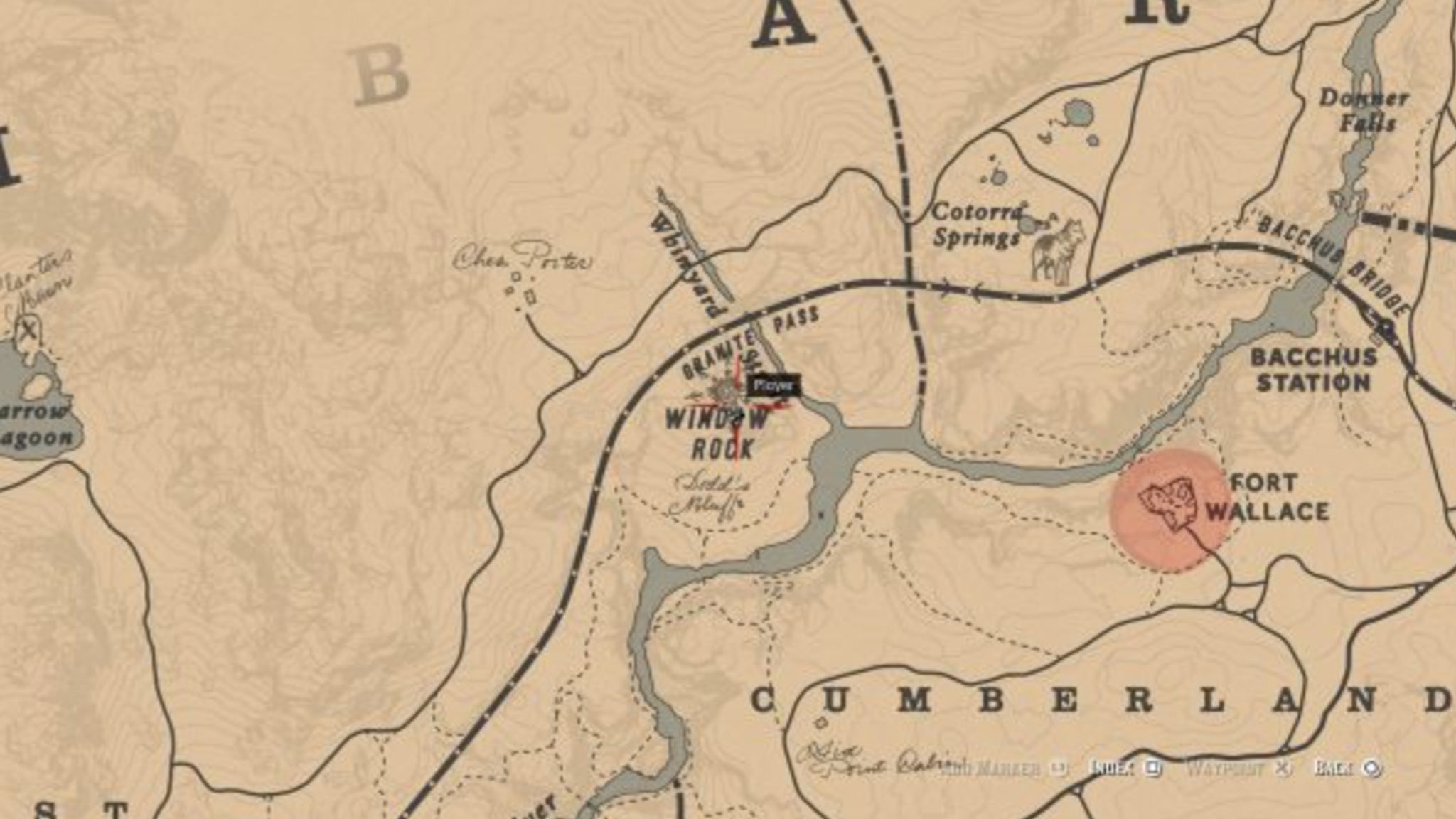 Map showing the location of a clue for the Strange Statues puzzle in Red Dead Redemption 2. - 3