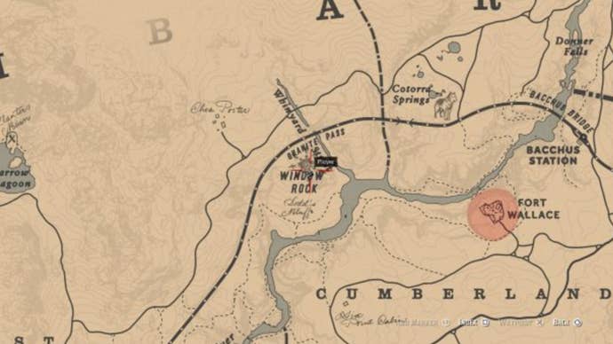 Map showing the location of a clue for the Strange Statues puzzle in Red Dead Redemption 2.