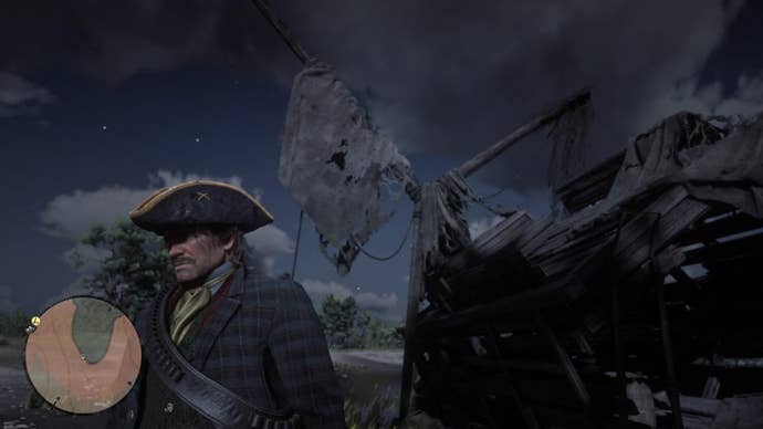 Arthur Morgan wearing the Tricorn Hat in Red Dead Redemption 2.
