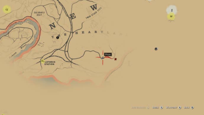 Map showing the location of the Whisky Tree in Red Dead Redemption 2.