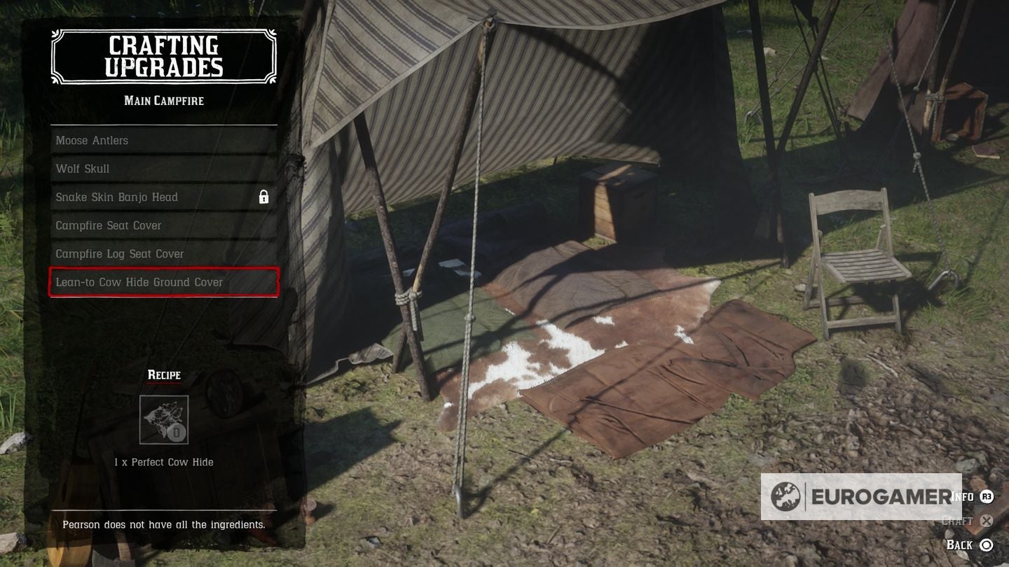 Red Dead Redemption 2 camp upgrades list, how to get Leather 