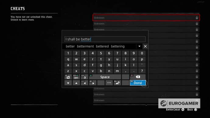 Typing in a cheat on the cheat menu in RDR2.