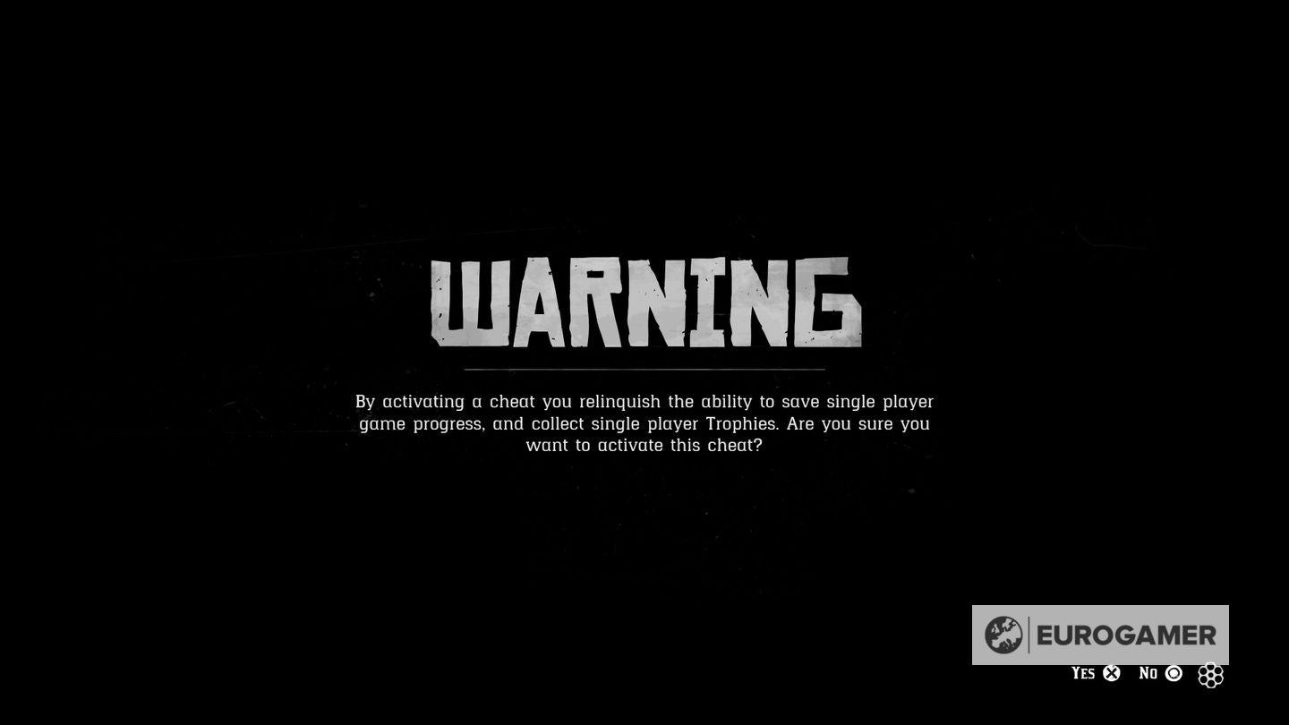 A popup menu explaining that cheats disable trophies and achievements in RDR2.