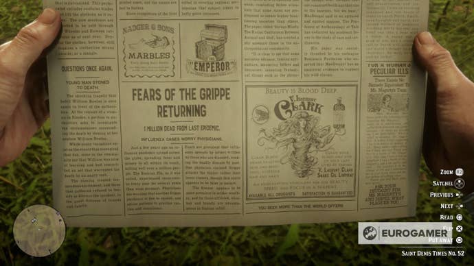 First person view of a newspaper with the ‘You seek more than the world offers’ cheat printed on it.