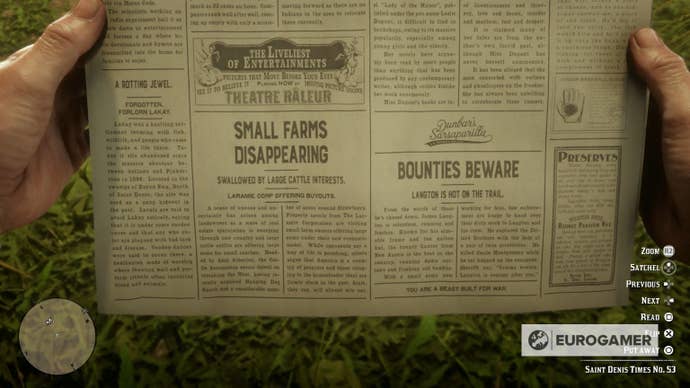 First person view of a newspaper with the ‘You are a beast built for war’ cheat printed on it.