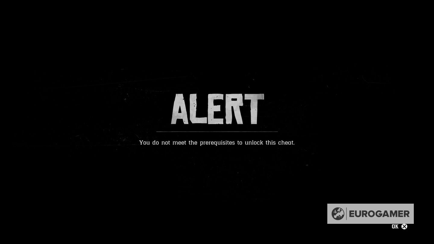 A popup menu explaining that a prerequisite is required first to unlock this cheat in RDR2.