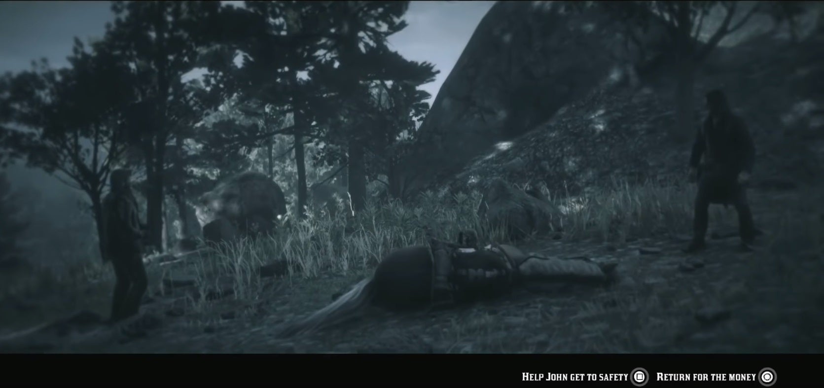 The final choice players have to make during the Red Dead Redemption 2 ending - help John or return for the money. - 5