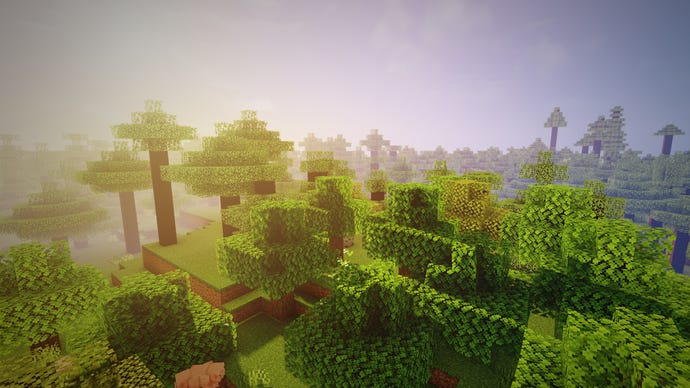 A Minecraft forest screenshot, taken from above the treetops.