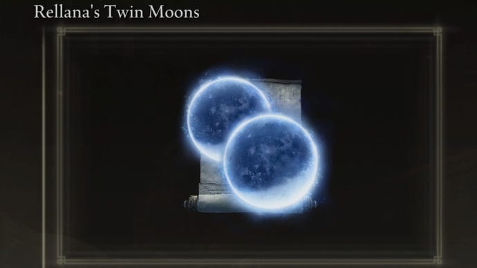 A close-up of the Rellana's Twin Moons spell icon in the inventory of Elden Ring: Shadow of the Erdtree.