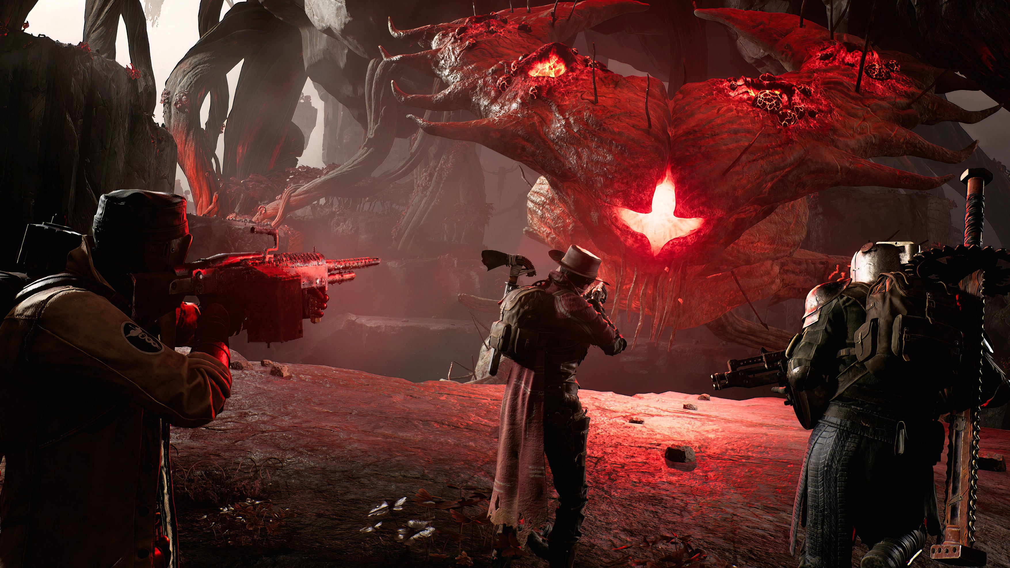 remnant 2 key art shows three characters facing off against a monster that&rsquo;s glowing red