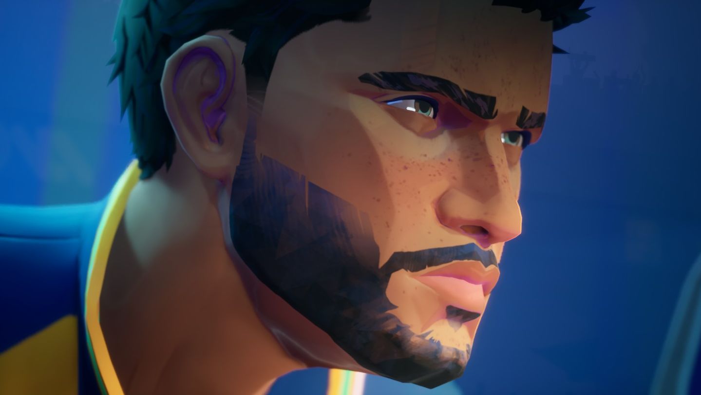 A close-up of a young male footballer squinting seriously into the distance. - 13