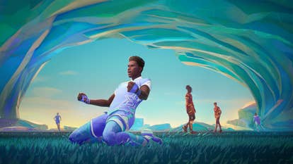 A footballer sliding connected their knees celebrating, different players bittersweet successful the inheritance successful Rematch.