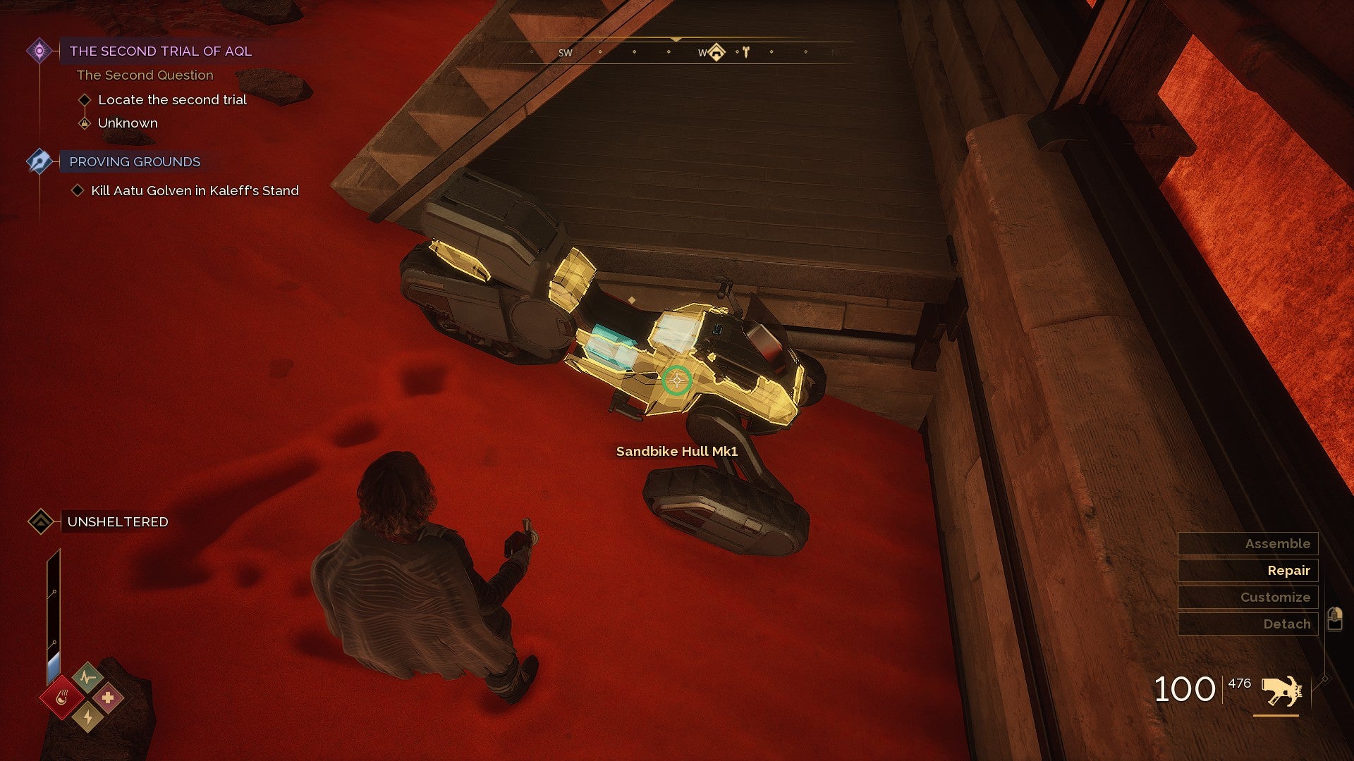 A player holds a Welding Torch and targets different areas of a Sandbike in Dune Awakening. - 5