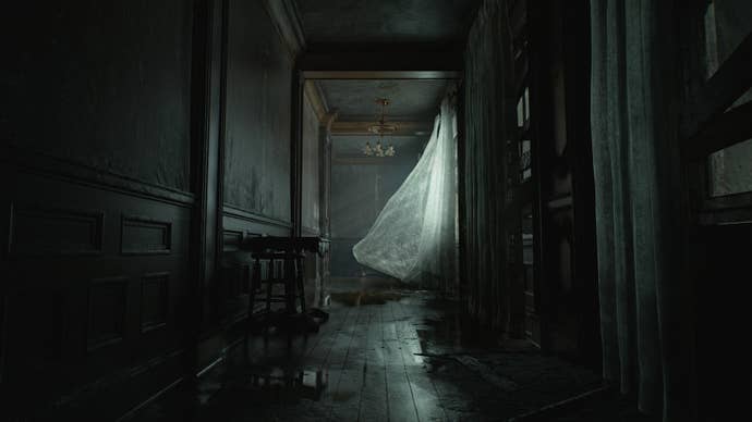 Resident Evil 9 Requiem screenshot showing a spooky hallway