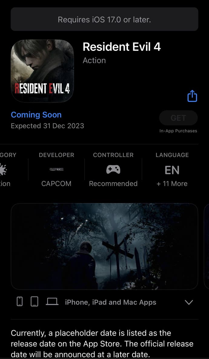 Resident Evil 4 mobile listing on iOS
