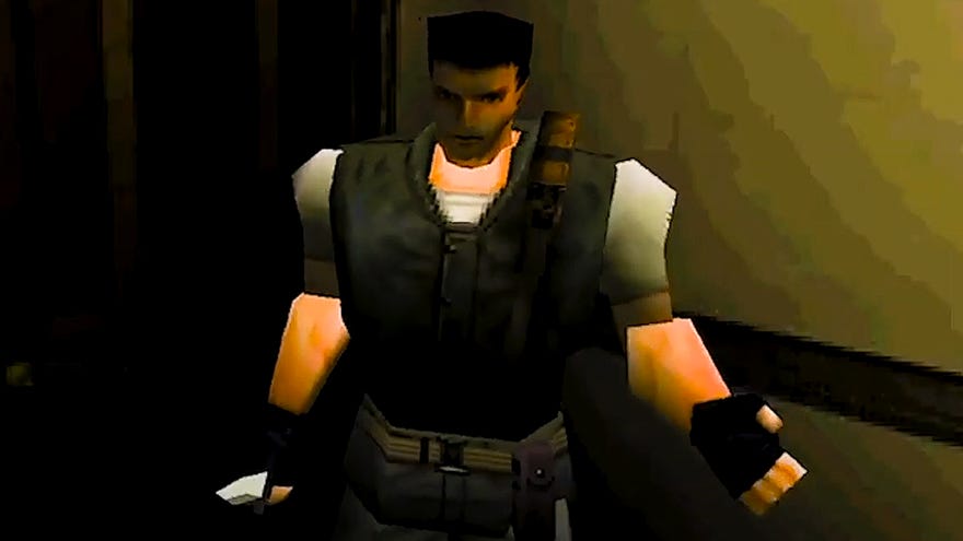 Chris Redfield holds a knife in a Resident Evil: Director’s Cut cutscene